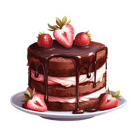 AI generated Piece of chocolate cake with strawberries on top. AI generated image png