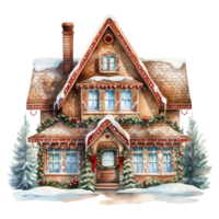 AI generated gingerbread house with pine decoration. AI generated image png