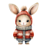 AI generated watercolor of a rabbit wearing a sweater. AI generated image png
