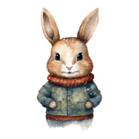 AI generated watercolor of a rabbit wearing a sweater. AI generated image png