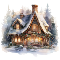 AI generated watercolor of a house with a snow. AI generated image png