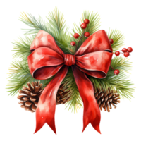 AI generated christmas wreath adorned with pine cones and a red bow. AI generated image png