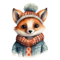 AI generated cute fox wearing a sweater. AI generated image png