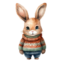 AI generated watercolor of a rabbit wearing a sweater. AI generated image png