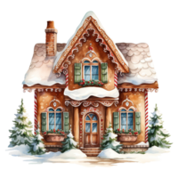 AI generated gingerbread house with pine decoration. AI generated image png