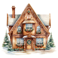 AI generated gingerbread house with pine decoration. AI generated image png