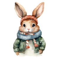 AI generated watercolor of a rabbit wearing a sweater. AI generated image png