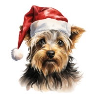 AI generated Yorkshire Terrier Dog Wearing a Santa Hat. AI generated image png