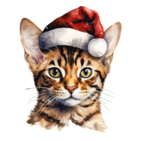 ai gegenereerd Bengalen kat vervelend een de kerstman hoed. ai gegenereerd beeld png