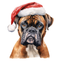 ai genererad boxare hund bär en santa hatt. ai genererad bild png