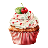 AI generated cupcake with cream frosting and cherries. AI generated image png