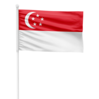 realista Singapur bandera ondulación en un blanco metal polo con transparente antecedentes png