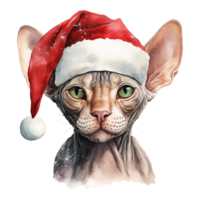 ai generado sphynx gato vistiendo un Papa Noel sombrero. ai generado imagen png