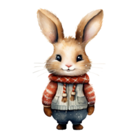 AI generated watercolor of a rabbit wearing a sweater. AI generated image png