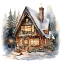 AI generated watercolor of a house with a snow. AI generated image png