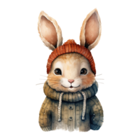 AI generated watercolor of a rabbit wearing a sweater. AI generated image png