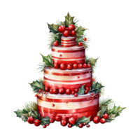 AI generated watercolor christmas cake with holly and berries. AI generated image png