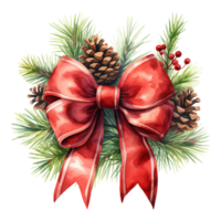 ai gegenereerd Kerstmis krans versierd met pijnboom kegels en een rood boog. ai gegenereerd beeld png