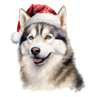 ai genererad sibirisk hes hund bär en santa hatt. ai genererad bild png