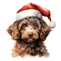 AI generated Poodle Dog Wearing a Santa Hat. AI generated image png