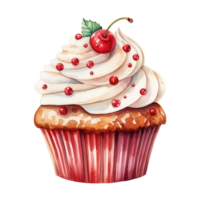 AI generated cupcake with cream frosting and cherries. AI generated image png
