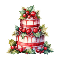 AI generated watercolor christmas cake with holly and berries. AI generated image png