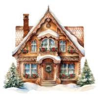 AI generated gingerbread house with pine decoration. AI generated image png