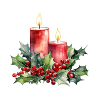 AI generated two red candles with holly leaves and red berries. AI generated image png