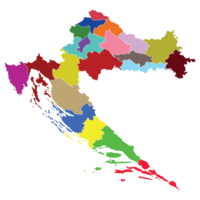 Croatia map. Map of Croatia in administrative provinces in multicolor png
