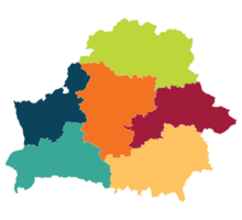 Belarus map. Map of Belarus in administrative provinces in multicolor png