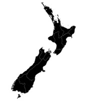 New Zealand map. Map of New Zealand in administrative provinces in black color png