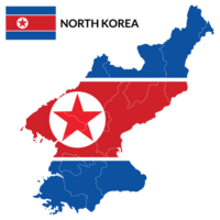 North Korea and South Korea map. Map of Korea with flag png