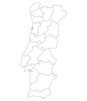 Portugal map. Map of Portugal in administrative provinces in white color png