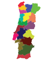 Portugal map. Map of Portugal in administrative provinces in multicolor png