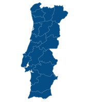 Portugal kaart. kaart van Portugal in administratief provincies in blauw kleur png