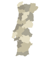 Portugal map. Map of Portugal in administrative provinces in multicolor png
