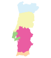 Portugal map. Map of Portugal in five mains regions png