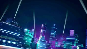 a city at night with neon lights video