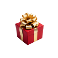 AI generated a red box with a gold bow on it, gifts, red color theme, on a transparent background. ai generative png