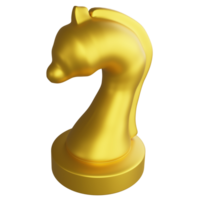 Metallic gold knight chess piece clipart cartoon design icon isolated on transparent background, 3D render chess concept png