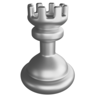 Metallic silver rook chess piece clipart cartoon design icon isolated on transparent background, 3D render chess concept png