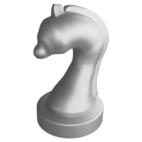 Metallic silver knight chess piece clipart cartoon design icon isolated on transparent background, 3D render chess concept png