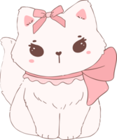 cute coquette cat in white with pink pastel accessory doodle png