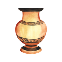 Ancient Greek ceramic vase. Ancient jug from Greece. Old clay amphora, pot, urn or jar for wine and olive oil. vintage ceramic icon isolated. Hand drawn watercolor illustration. Isolate png