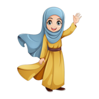 AI generated Muslim girl waving hand isolated on transparent background png