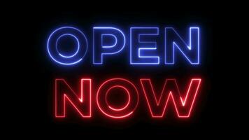Open Now neon text animation video