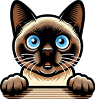 AI generated Siamese Cat Peeking Watercolor clipart illustration, AI generated free PNG
