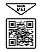 escanear yo icono. qr código en cuadrado marco. modelo de rápido respuesta matriz código de barras red. digital etiqueta con electrónico información legible por móvil teléfono cámara vector