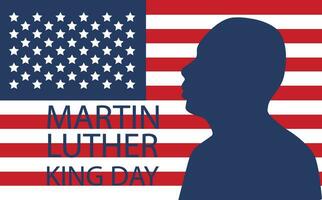 Martin Luther King Jr. Day greeting card design. MLK Day lettering inspirational quote, US flag background vector