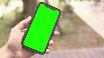 Green screen, green screen of phone, smartphone green screen, hand holding phone video